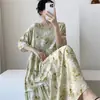 Pijama Extralargo para Mujer Primavera y Otoño Camisón Verano para Mujer Nuevo Pijama de Algodón Seda Talla Grande Vestido de Sensación de Alta Gama
