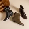 Botas Estilo Coreano para el Trabajo con Tacón Grueso Botas tipo Martin Otoño Cortas hasta el Tobillo Cierre Trasero Punta Cuadrada Adelgazantes Botas Versátiles de Moda Botas Chelsea para Mujer