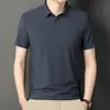 Camisa polo de manga curta 2023 Verão nova masculina de meia-idade cor sólida gola de lapela Fina Seda de Gelo Camiseta uma geração de cabelo