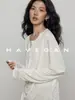Camiseta de manga larga estilo relajado HAVEGAN/Otoño con lyocell y lino para mujer, top casual estilo old money