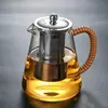 Bule de Vidro Resistente a Altas Temperaturas com Separação Chá-Água, Bule com Filtro de Aço Inoxidável, Bule Quadrado Espessado, Conjunto de Chá para Chá Floral