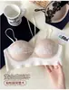 Sutiã feminino estilo halter para seios pequenos, com efeito push-up e levanta, renda sexy francesa, sem aro, anti-queda, lindo design nas costas