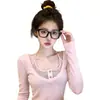 Conjunto de Roupa Estilo Retro Coreano, Camiseta Manga Longa Leve e Fresca Estilo Doce de Menina Oxigênio, Top Justo e Conjunto de Duas Peças com Camisola