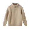 Suéter 100% lã para meninos, gola semimédia, zíper parcial, camada base espessa, blusa de malha fleece outono e inverno para meninos