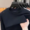 Camiseta Masculina Gola Redonda Cor Sólida Resistente a Amassados Mistura de Lã Fresca Respirável Casual para o Dia a Dia Manga Longa Camisa Base Masculina