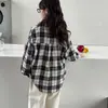 Camisa de Manga Larga a Cuadros Estilo Coreano Retro para Mujer Primavera Otoño Nueva Camisa Cepillada con Protección Solar Estilo Perezoso Top Francés Ropa de Abrigo