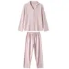 Ropa de Casa Sencilla de Estilo Básico para Mujer Otoño Invierno Suave Cálido Conjunto de Cárdigan Botones Solapa Ropa Exterior Pijama de Color Sólido para Mujer