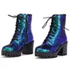 Botas Europeas y Americanas de Comercio Exterior Transfronterizo para Mujer Otoño/Invierno 2026, con Lentejuelas, Suela Gruesa, Tacón Grueso, Tallas 34-43, Puntera Redonda, Con Cordones, Botines Martin