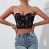 Top Cropped Decotado Estilo Europeu e Americano Transfronteiriço Feminino com Bordado, Aro, Faixa Acolchoada, Top Curto com Bojos, Estilo Hot Girl