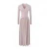 8754-26 Luz de Outono Elegante Madura Estilo Irmã Vestido Cruzado com Decote em V Temperamento Temperamento Emagrecedor Valorizador Vestido de Manga Longa