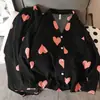 Nuevo conjunto de pijama de dos piezas para mujer estilo coreano de primavera y otoño, rayas blancas y negras vintage, cárdigan con cuello, manga larga, pantalón largo, conjunto casual para casa