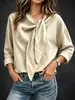 Camisa feminina moderna de estilo europeu e americano com laço para amarrar e gola fluida, top de manga longa para outono e inverno