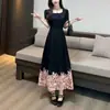Vestido elegante de encaje patchwork talla grande para mujer, vestido largo de verano francés con cuello cuadrado, fruncido en la cintura, adelgazante, para tallas grandes
