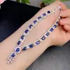 Pulseira de Safira Natural, Todas São Peças de Alta Qualidade, Finamente Trabalhada com Prata S925 e Cravejada com uma Pedra Principal Tamanho 4*5mm, Venda Direta do Fabricante