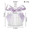 Tarro de dulces de boda con forma de lazo estilo Ins, caja de dulces de plástico transparente, caja de regalo de recuerdo de boda con lazo blanco roto y verde guisante