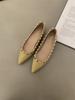 Zapatos de Punta Elegantes Estilo Francés de Cuero Genuino para Mujer, de Corte Bajo, con Remaches, Charol, para Fiestas Nocturnas, Bailarinas Planas Suaves