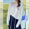 Blusa de Punto con Bordado de Caballo Blanco para Protección Solar de Mujer Verano Holgada Relajada Adelgazante Top de Gasa