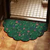 Tapete de Chão Semicircular com Borda Ondulada Floral Vintage Tapete Absorvente Floral Fresco para Banheiro Tapete Antiderrapante para Entrada