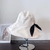 Sombrero de Pescador Premium Estilo Japonés de Algodón y Lino para Mujer, Nuevo Sombrero de Tela con Visera para Proteger del Sol de Verano con Borde Plegado y Lazo, Sombrero de Cubo de Moda