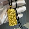 Collar Auspicioso Kirin Xiangyun Marca Wuji Rectangular Atmosférico Oro Salsa Colgante Kirin Cuentas Fuzi Collar de Cuerda Negra