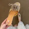 Sandalias de piscina Chuyuji estilo francés elegantes con pedrería de fuegos artificiales para mujer, sandalias versátiles de verano para exteriores con punta redonda y abierta