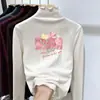 Otoño Invierno 2026 Camiseta Térmica de Felpa para Niña Cuello Medio Alto Manga Larga Capa Base Elegante Ropa Interior Cálida para Niños con Adorno de Volantes