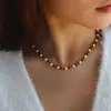 Diseño de nicho pulsera de cuentas hecha a mano de Ojo de Tigre natural collar de cadena para clavícula de personalidad a la moda ins europeo y americano