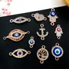 1 Pieza de Ojo Maligno Doble Agujero Diamante Ancla Palmera Corazón Pulsera Collar Colgante, Venta Caliente Transfronteriza