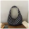 Bolsa Feminina Ins Estilo Coreano Bolinhas Bolsa de Ombro Único Bolsa de Lona Artística para Estudante Universitário Bolsa Escolar Bolsa de Praia Estilo Férias