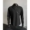 Sudadera negra con cuello en V y hombros caídos para hombre, otoño, camisa polo cuello de gaviota, camiseta de manga larga patchwork deconstruido americano, corte limpio