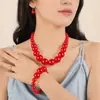 Conjunto de Três Peças Retro Exagerado de Pérolas Artificiais Grandes e Pequenas para Mulheres, Colar, Pulseira e Brincos, Acessórios de Banquete de Alto Padrão