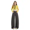 Jeans de Algodón Holgados de Pierna Ancha Estilo Retro Americano High Street Versátiles Estilo Callejero Pantalones Grises Largos hasta el Suelo Yichun
