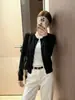 Cárdigan de Punto Negro de Cuello Redondo Estilo Coreano Old Money para Mujer Ropa de Principios de Otoño Suéter Chaqueta Ceñida Prendas de Abrigo
