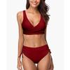 Bikini de dos piezas explosivo para mujer de Amazon Europa y América, color liso, tirante de bolsa con tornillo hueco cruzado, cintura alta, sexy BIKINI