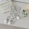Calcetines Florales Pequeños para Mujer, Estilo Coreano Dulce Ins Calcetines de Rayas Verticales hasta la Pantorrilla, Malla Fina Transpirable Sin Costuras Holgados para Primavera y Verano