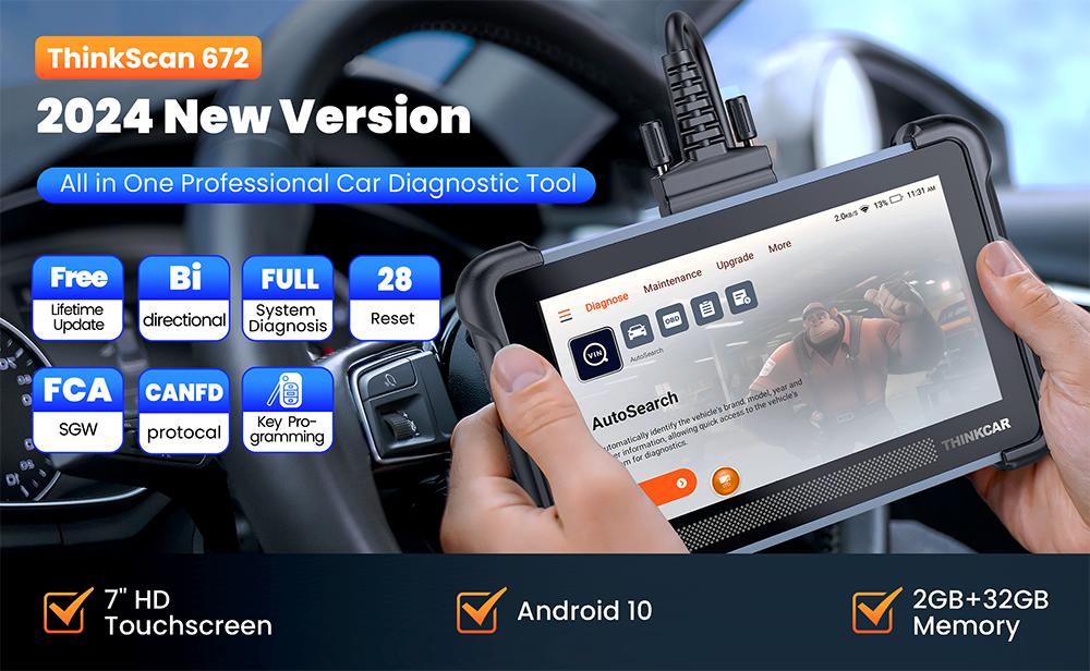 Thinkcar Thinkscan 672 Car Diagnostic Tools Full System OBD2 Scanner 28 Reset Bidirectional Control Lifetime Free scanner Tools