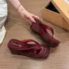 Elegantes Chanclas de Suela Gruesa para Mujer, Novedad Verano 2026 Sandalias de Cuña con Tira de Dedo Estilo Francés con Aumento de Altura para Playa