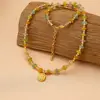 Collar de Cuentas Estilo Bohemio 2026, Cadena de Clavícula de Piedra Plana Turmalina Única de Nicho para Mujer, Lujo de Gama Alta