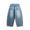 Jeans de Mezclilla Lavada con Doble Cintura de Diseño Retro Planetmusic para Hombre Pantalones Sueltos Cónicos de Pierna Ancha Dg25262