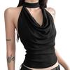 2024 Nova Spice Girl Design Sense Neck Swing Collar Vest T-shirt Feminino Doce Cool Sexy Sem Encosto Curto Top Sem Mangas
