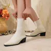 Botas Slim Europeias e Americanas Tamanho Grande 2025 para Mulheres, Botas Curtas de Salto Alto, Botas de Tricô para Outono e Inverno, Botas Femininas de Salto Bloco Bico Quadrado