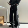 Pantalones deportivos grises de tres rayas estilo americano para hombre, otoño e invierno, forrados de felpa, engrosados, holgados, de pierna recta, pantalones largos casuales deportivos para adolescentes