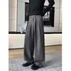 Calças Plissadas de Cintura Alta Estilo Old Money para Homem, Estilo Americano de Outono, Calças Casuais Largas com Toque de Luxo, Calças Longas Retas de Perna Larga