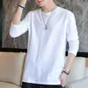 Camiseta de algodón de manga larga Jingtao para hombre, cuello redondo universitario, jersey de otoño, top nuevo, holgado, versátil, color liso, camiseta interior