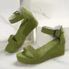 Sandalias de cuña de una tira talla grande para mujer, exportación japonesa y coreana, sandalias romanas de tiras cruzadas, puntera abierta, cremallera trasera, hebilla, suela gruesa