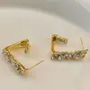 Brincos de gancho com strass de design único estilo francês, temperamento feminino, luxo leve, alta qualidade, estilo frio, brincos de pino personalizados