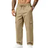Pantalones Cargo de Pierna Recta con Cordón para Hombre, Pesados, Microelásticos, para Deporte al Aire Libre, Europeo y Americano, Entrenamiento, Cuatro Estaciones, Uso Diario, Bolsillos Múltiples, Venta al por Mayor