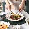 Juego de vajilla de cerámica nórdica con hojas pintadas a mano, plato con asa, plato llano, plato de pescado, tazón limpio, plato para aperitivos