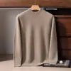 Suéter 100% caxemira pura para homens, cor sólida, espessado, gola alta discreta, casual de negócios, blusa base de tricô com modelagem solta