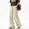 Calça Casual Patchwork Plissada com Toque Gelado de Novo Estilo para Homens, Calça de Trabalho Solta de Verão, Calça Reta de Perna Larga da Alta Rua Americana